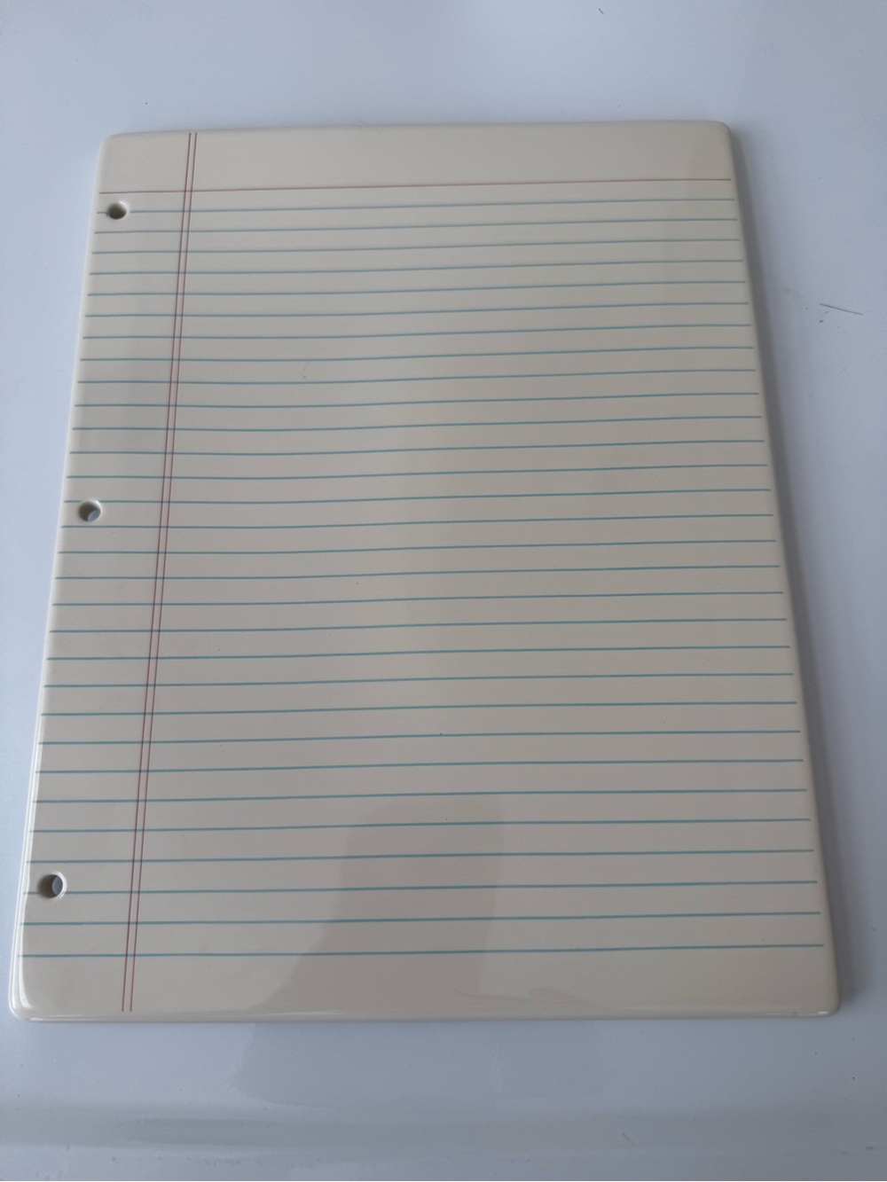 Lined Notebook-Style Ceramic Tray in Cream with Blue & Red Lines